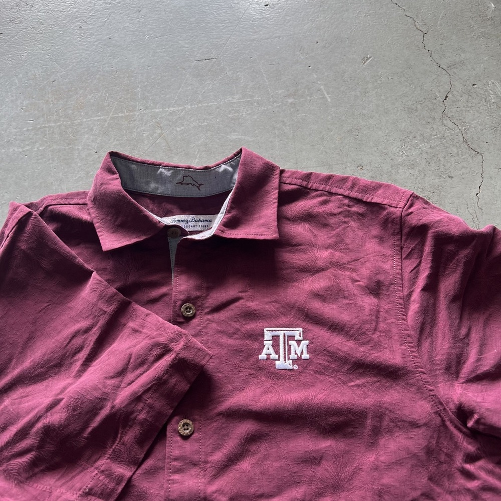 Tommy Bahama Texas A&M Button Shirt Mens M Island Zone Aggies Maroon SS EUC